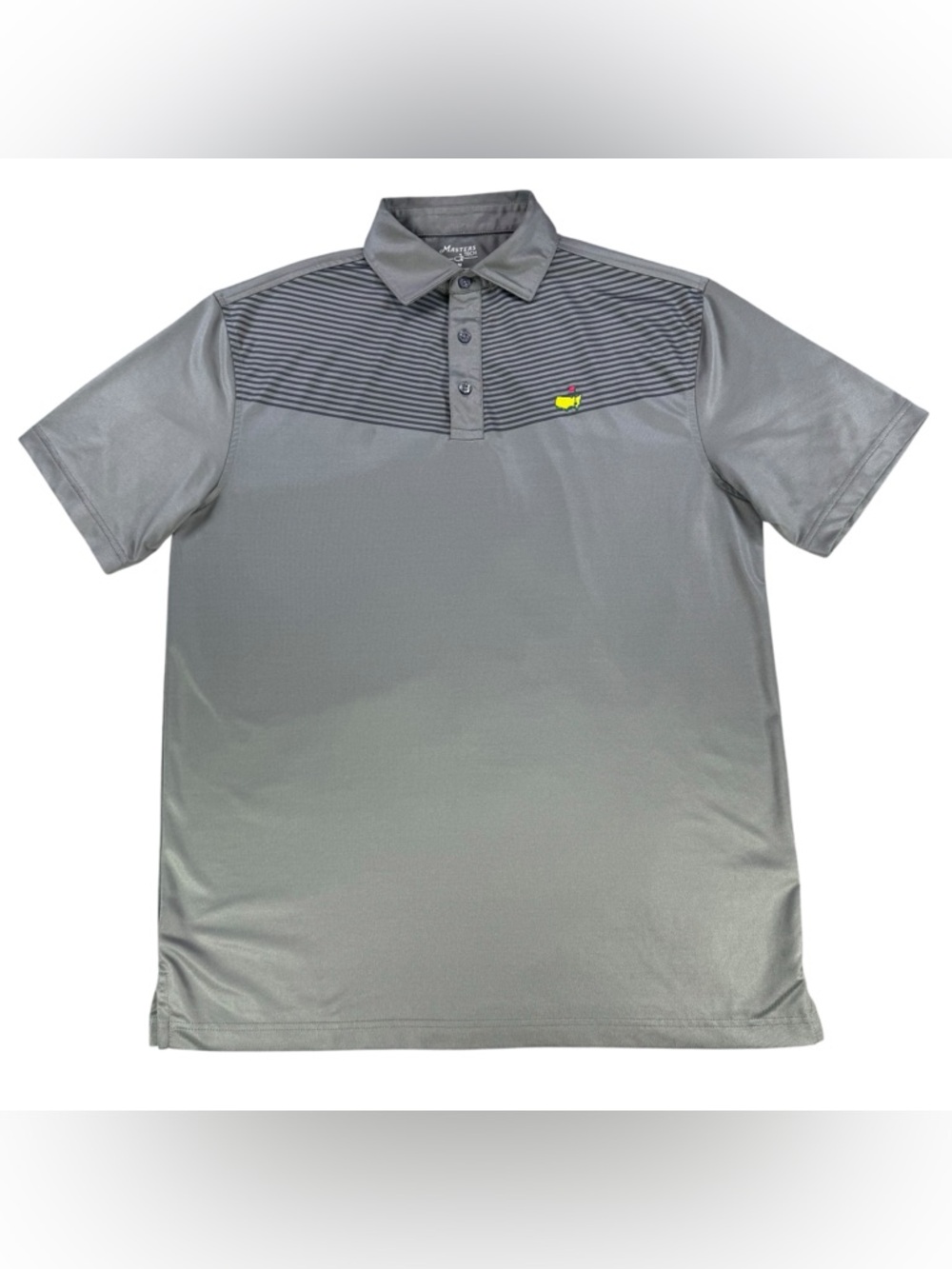 Masters Tech Polo Shirt Men’s Medium Grey Striped Augusta National Golf Club Tee
